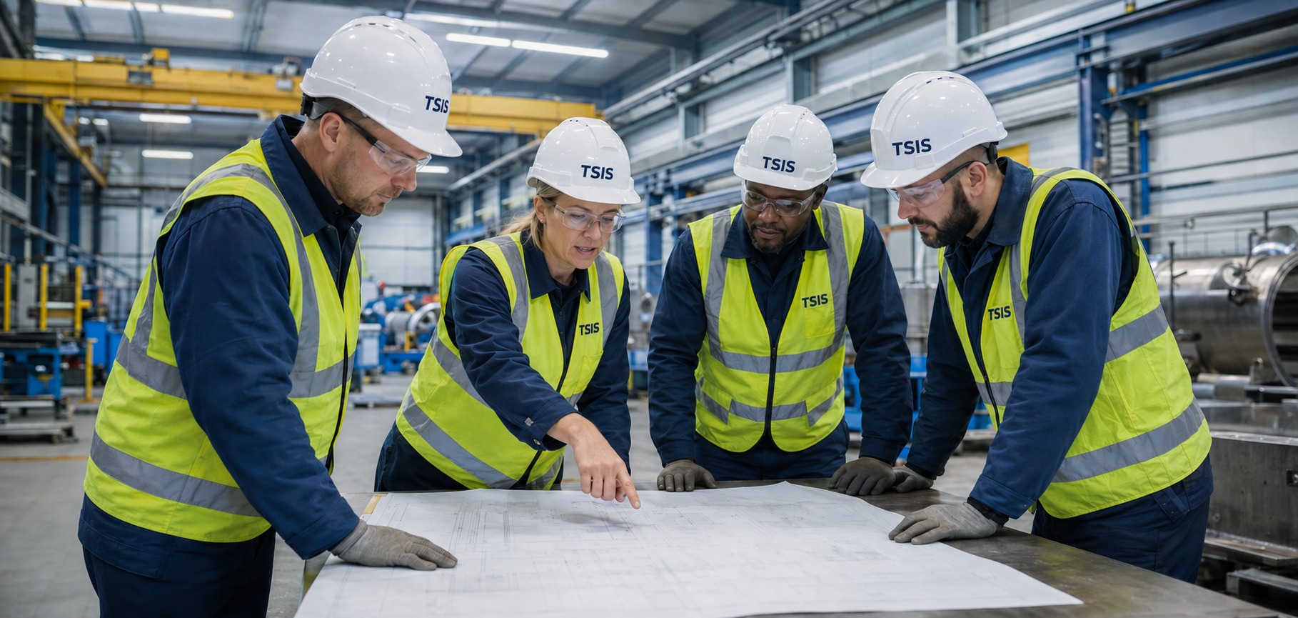 TSIS industrial team reviewing plans together